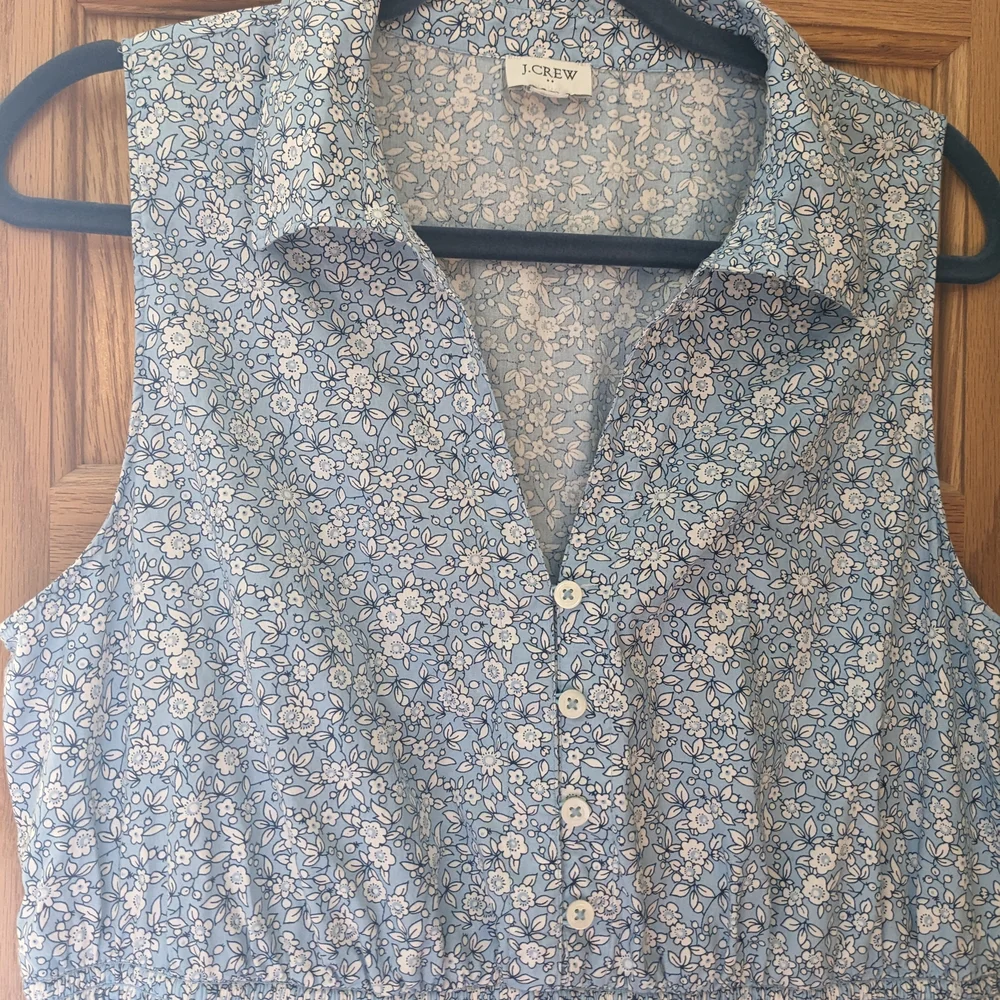 J. Crew Sleeveless Blue Floral Shirred-Waist Midi Dress - Picture 5 of 8
